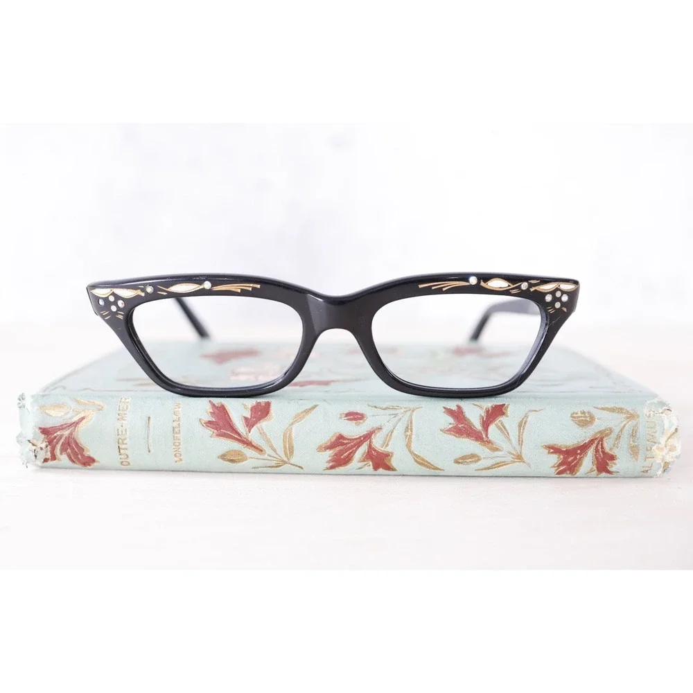 Vintage France Cateye Eyeglasses Frame Rockabilly pinup 1960s Rhinestone Retro